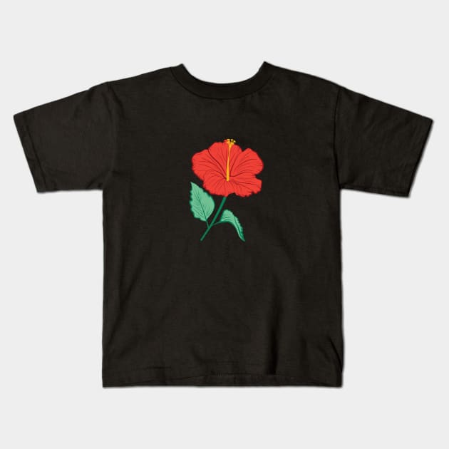 Red Hibiscus Flower Kids T-Shirt by SWON Design